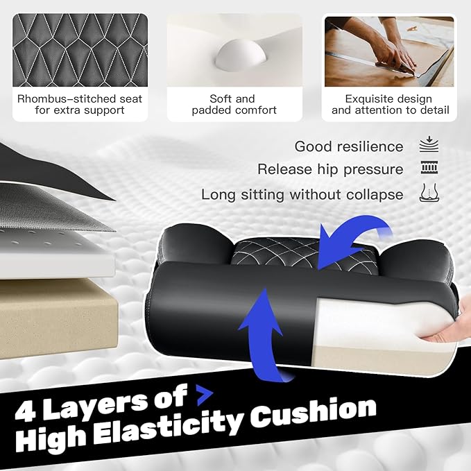 High Back Executive Office Chair - Ergonomic Computer Desk with Rocking Function, Leather Managerial with Adjustable Flip-Up Armrests and Lumbar Support