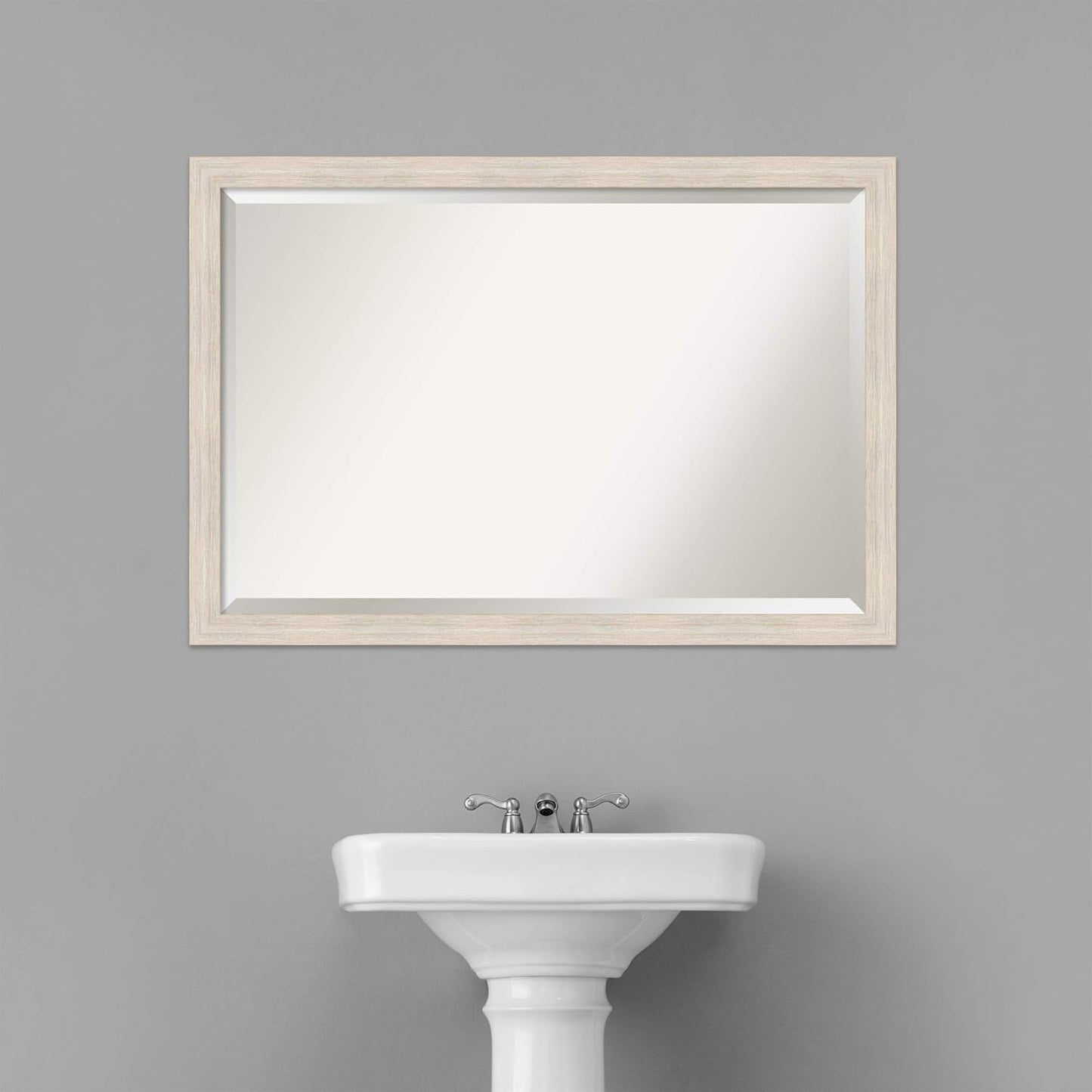 Amanti Art White Bathroom Mirror for Over Sink, 27x39 Hardwood White Wash Narrow Rectangle Vanity Mirror, Large Rustic Farmhouse Wood Frame, Hangs Horizonally and Vertically, Bathroom Wall Decor