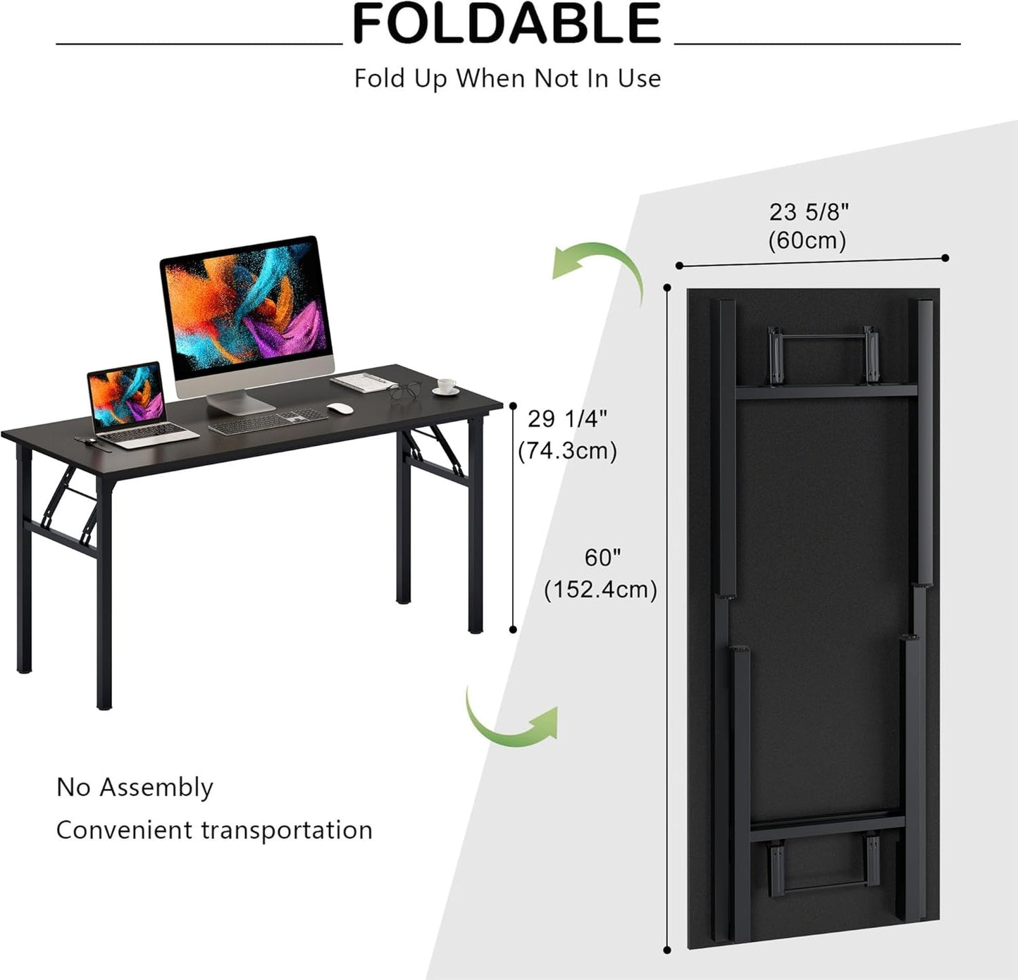 Need Home Office Desk - 60 Inches Large Computer Desk Sturdy Black Table Foldable Desk Gaming Computer Table No Assembly Required AC5CB 60 inch