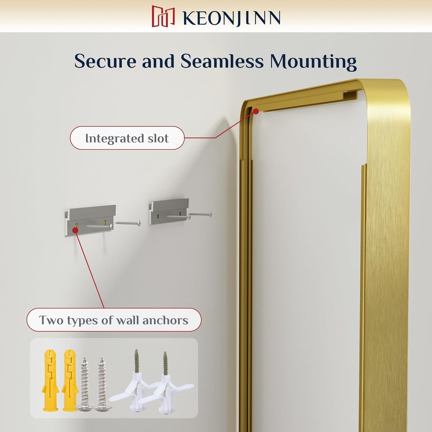 Keonjinn Gold Bathroom Mirrors for Wall 42” x 20” Large Rounded Rectangle Gold Vanity Mirror, Brushed Brass Mirror with Metal Frame, HD Tempered Glass, Decorative Farmhouse Mirror(Horizontal/Vertical)