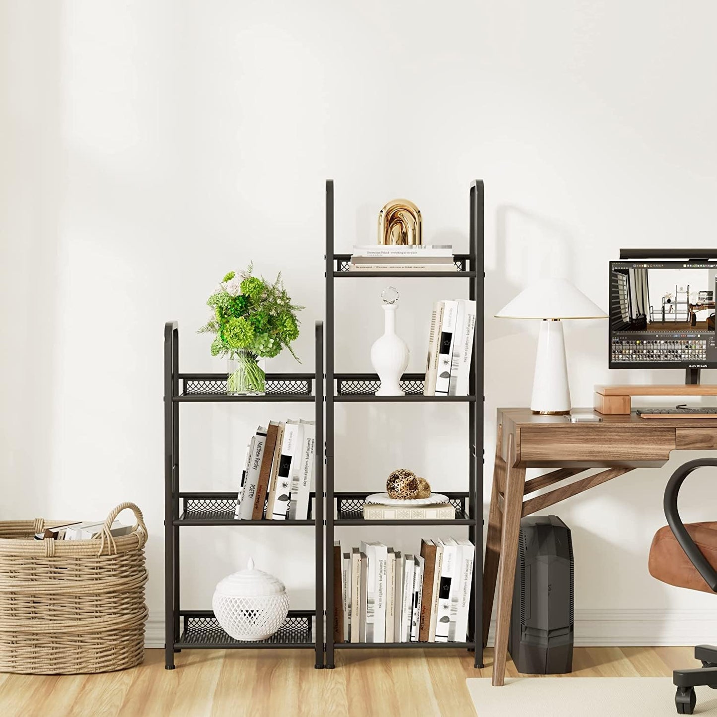 Bookshelf Storage Shelf Bookcase Freestanding Storage Stand for Living Room, Bedroom, Kitchen, Rust Resistance, Easy Assemblyl Free Combination Multi-Functional Organizer (3 Tiers, Black)