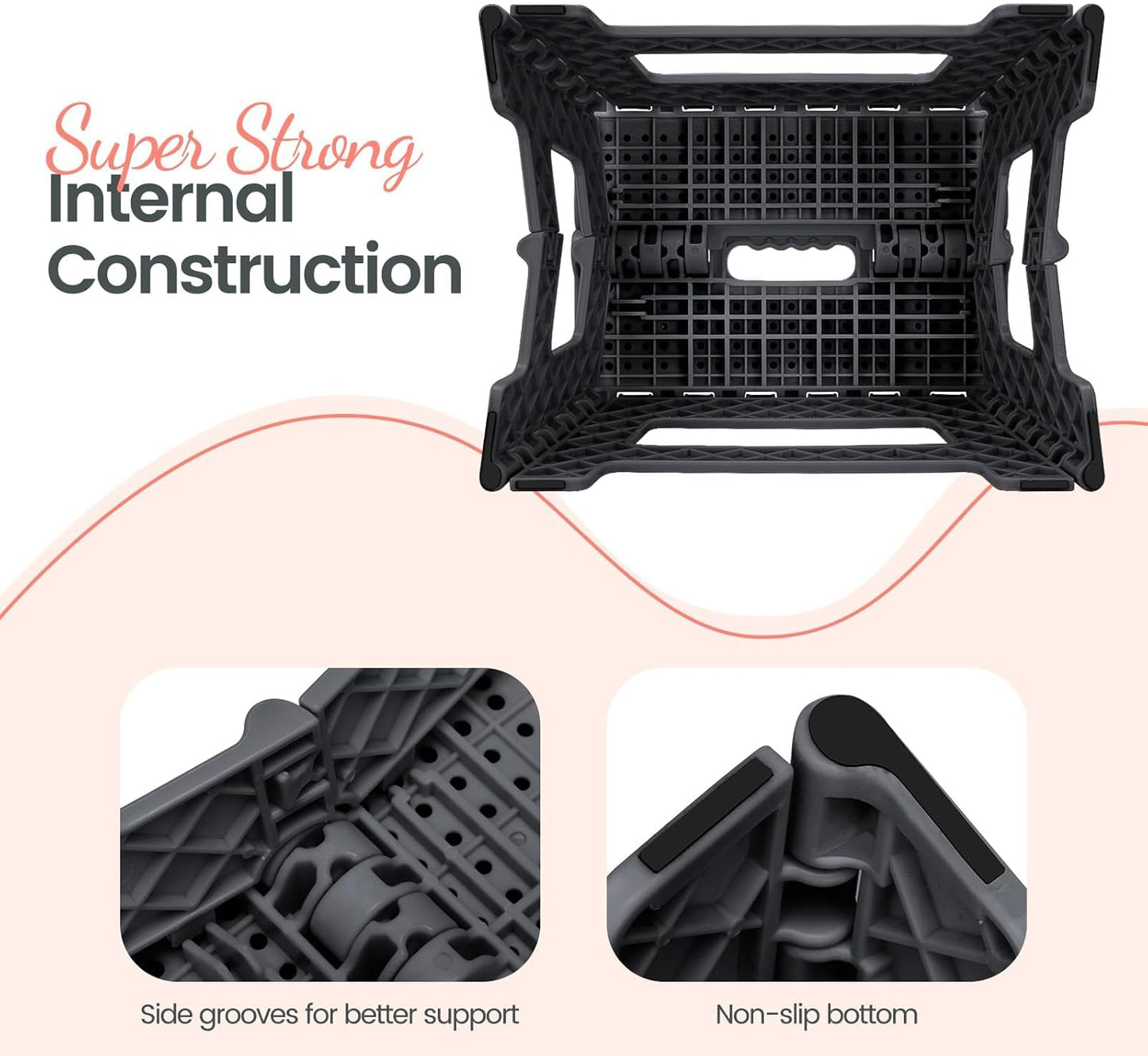 Delxo Folding Step Stool 9 Inch,Non-Slip Foldable Stools Up to 300 LBS,Kitchen Collapsible Fold Up Stepping Stool with Dotted 1 Pack,Gray