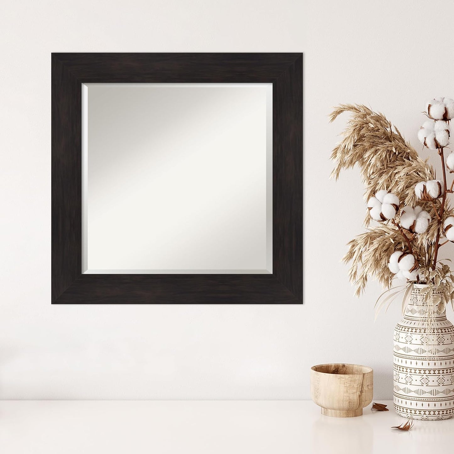 Amanti Art Brown Wall Mirror 26x26 Furniture Espresso Square Bathroom Mirror for Wall Decor Living Room, Medium Casual Frame, Hangs Horizonally and Vertically, Bathroom Decor, Beveled Edge