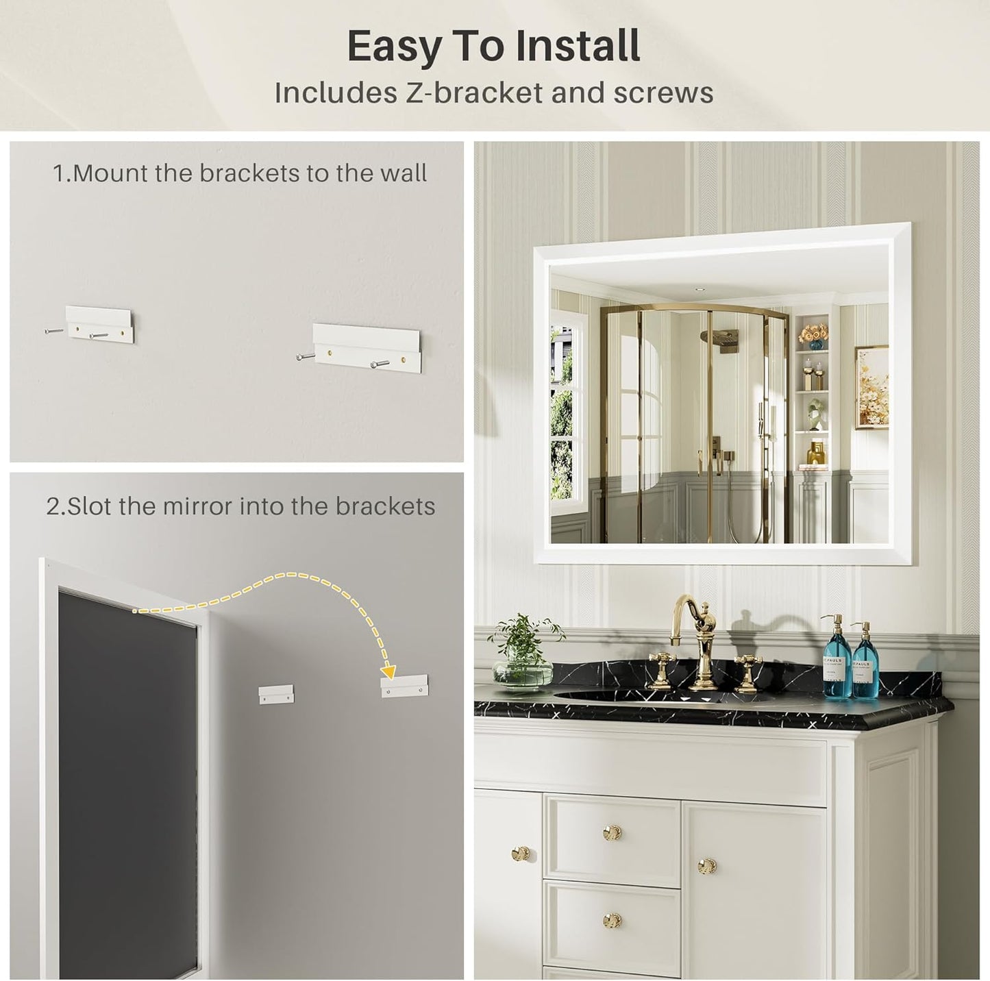 72x36 Inch White Bathroom Mirror for Wall, Thick Metal Framed Rectangle Mirrors for Over Sink, Bedroom, Living Room, Entryway, Anti-Rust, HD Tempered Glass