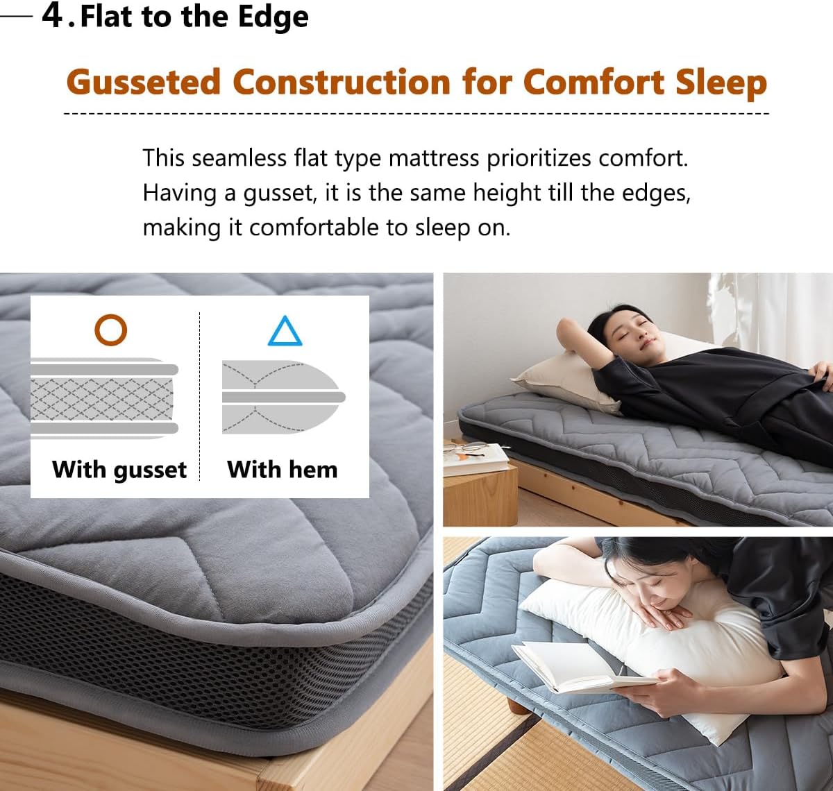 EMOOR Japanese Wool-Blend Padded Futon Mattress GOMA King Dark Gray, Gusset Foldable Sotrable Elastic Bands Floor Sleeping Guest Bed Tatami Mat