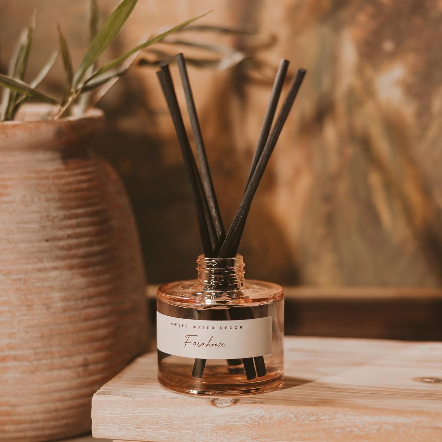 Sweet Water Decor Farmhouse Sandstone Reed Diffuser, Fall Scent with Pumpkin, Apple & Spices, Long-Lasting Non-Toxic Fragrance Oil for Living Room, Kitchen & Bathroom, Cozy Autumn Gift for Her