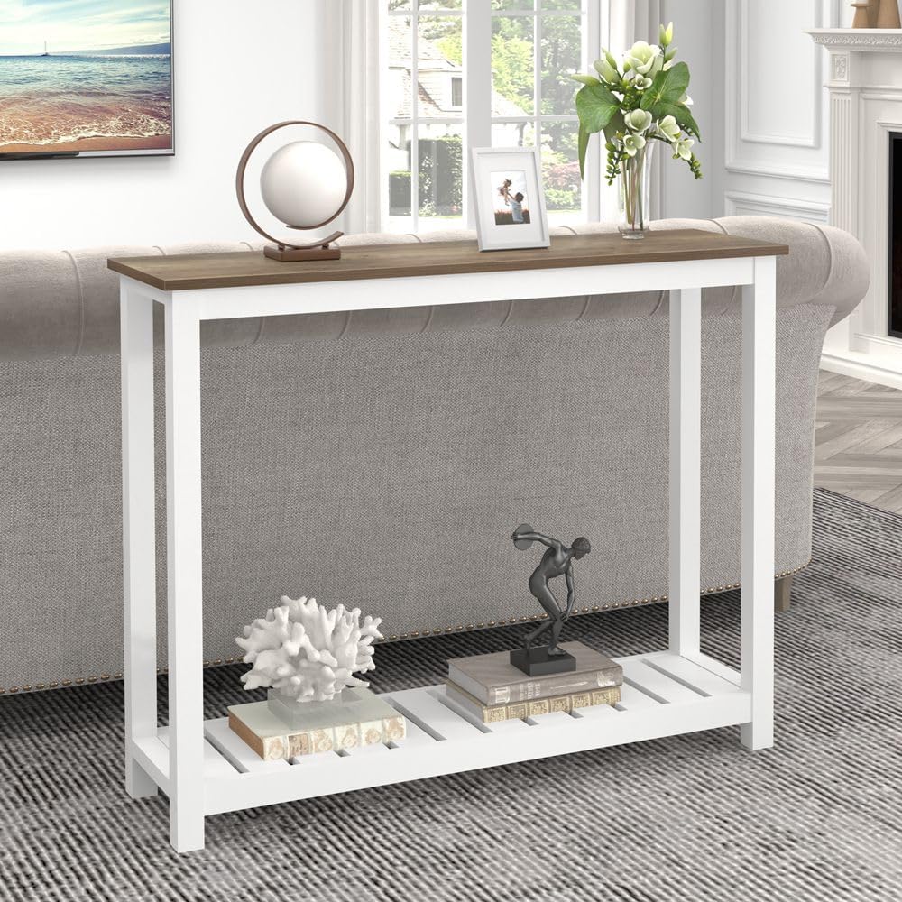 FOLUBAN Farmhouse Sofa Table, Rustic Vintage Console Table for Entryway, Living Room, Hallway, White