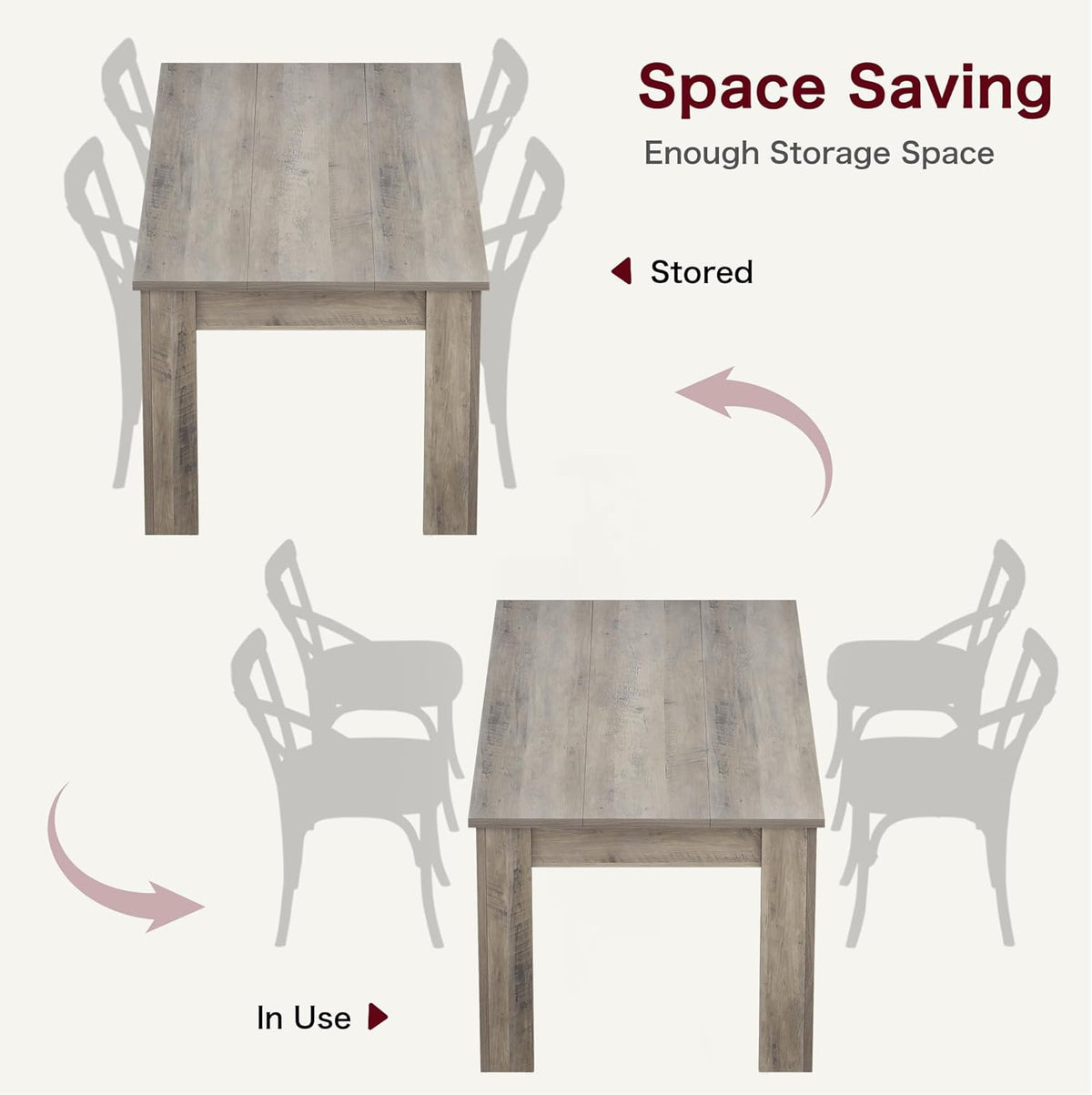 Dining Table for 4-6, 63" Wood Farmhouse Large Kitchen Table with Strong 4 Triangle Legs, Rectangular Dining Room Dinner Table with Sturdy Extra Support for Kitchen, Apartment, Retro Gray