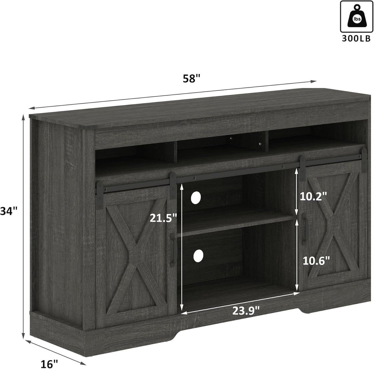RoyalCraft Farmhouse TV Stand for 65+ Inch TV, 34'' Tall Entertainment Center with Sliding Barn Doors, Rustic Wood Media Console Storage Cabinet Television Stand for Living Room, Bedroom (Dark Grey)