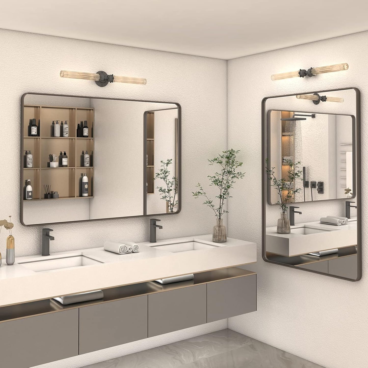 44x30 Bronze Bathroom Mirror, Brushed Metal Bathroom Vanity Mirrors for Wall, Rounded Corner Bronze Rectangle Mirror for Farmhouse, Bedroom, Anti-Rust (Horizontal/Vertical)