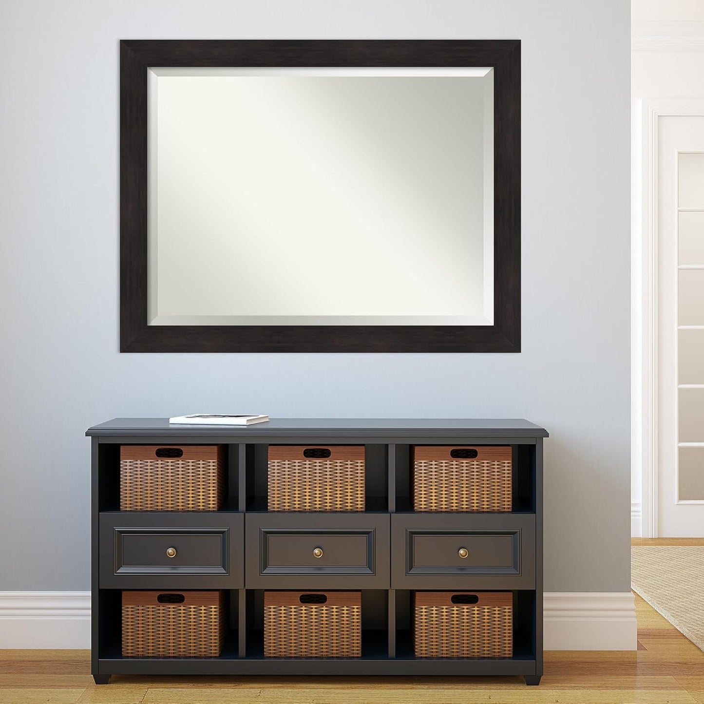 Amanti Art Brown Wall Mirror 36x46 Furniture Espresso Rectangle Bathroom Mirror for Wall Decor Living Room, X-Large Casual Frame, Hangs Horizonally and Vertically, Bathroom Decor, Beveled Edge from WI
