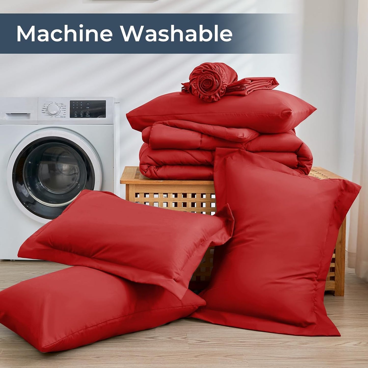 HEVUMYI Red Cali-King Comforter Set - 7-Piece All Season Bed in a Bag Cali-King, Ultra Soft Bedding Set with Comforter, Flat Sheet, Fitted Sheet, Pillowcases, Pillow Shams