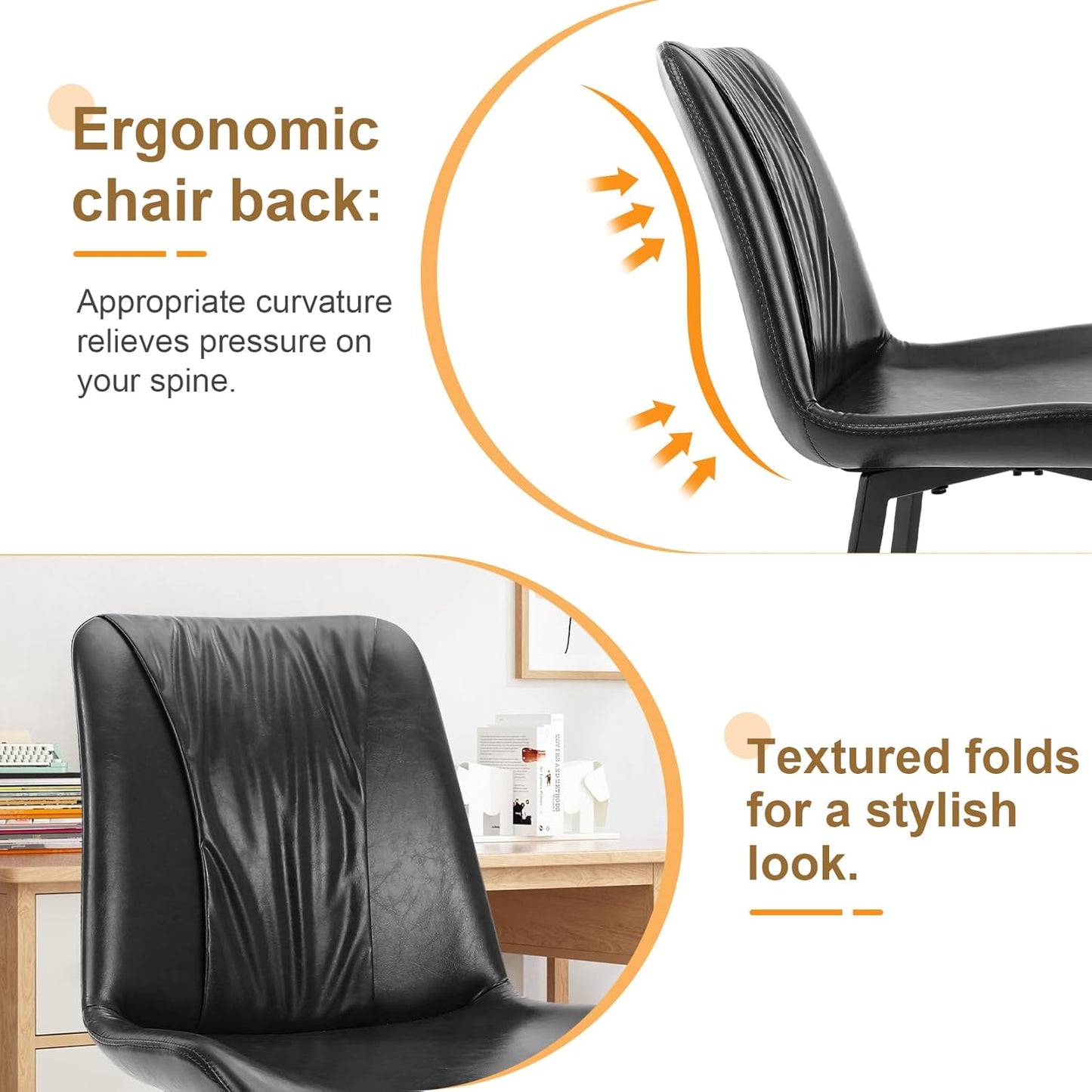 Upholstered Dining Chairs Set of 2, Modern Kitchen & Dining Room Chairs, Faux Leather, Sturdy Metal Legs, for Living Room, Cafe & Restaurant- Black