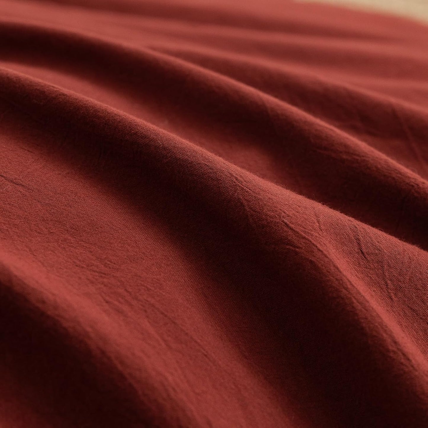 BESTOUCH Duvet Cover Set 100% Washed Cotton Linen Feel Super Soft Comfortable Chic Lightweight 3 PCs Home Bedding Set Solid Fired Brick Red Queen