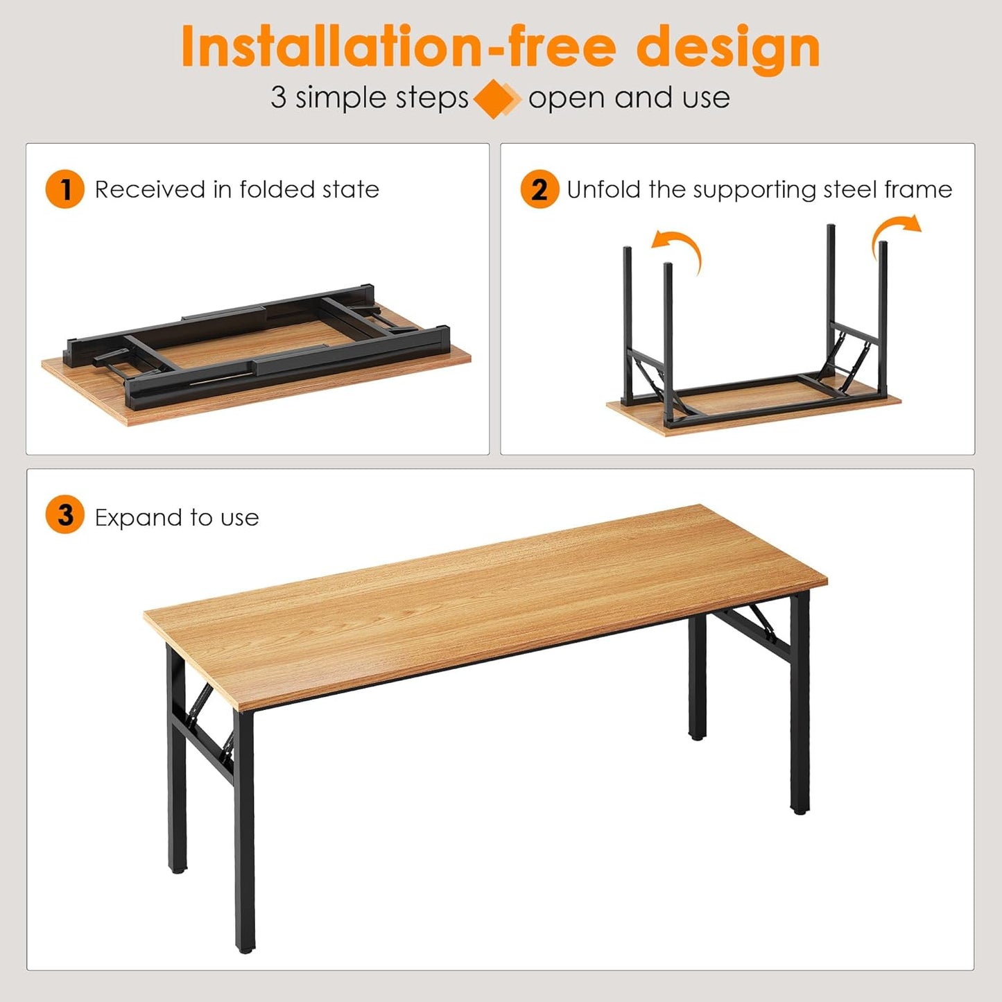 Need Office Computer Desk - 54.3L Sturdy and Heavy Duty Folding Laptop Table,Writing Table/Home Office Desk/Sewing Table,No Assembly Required (Teak&Black) AC5BB138