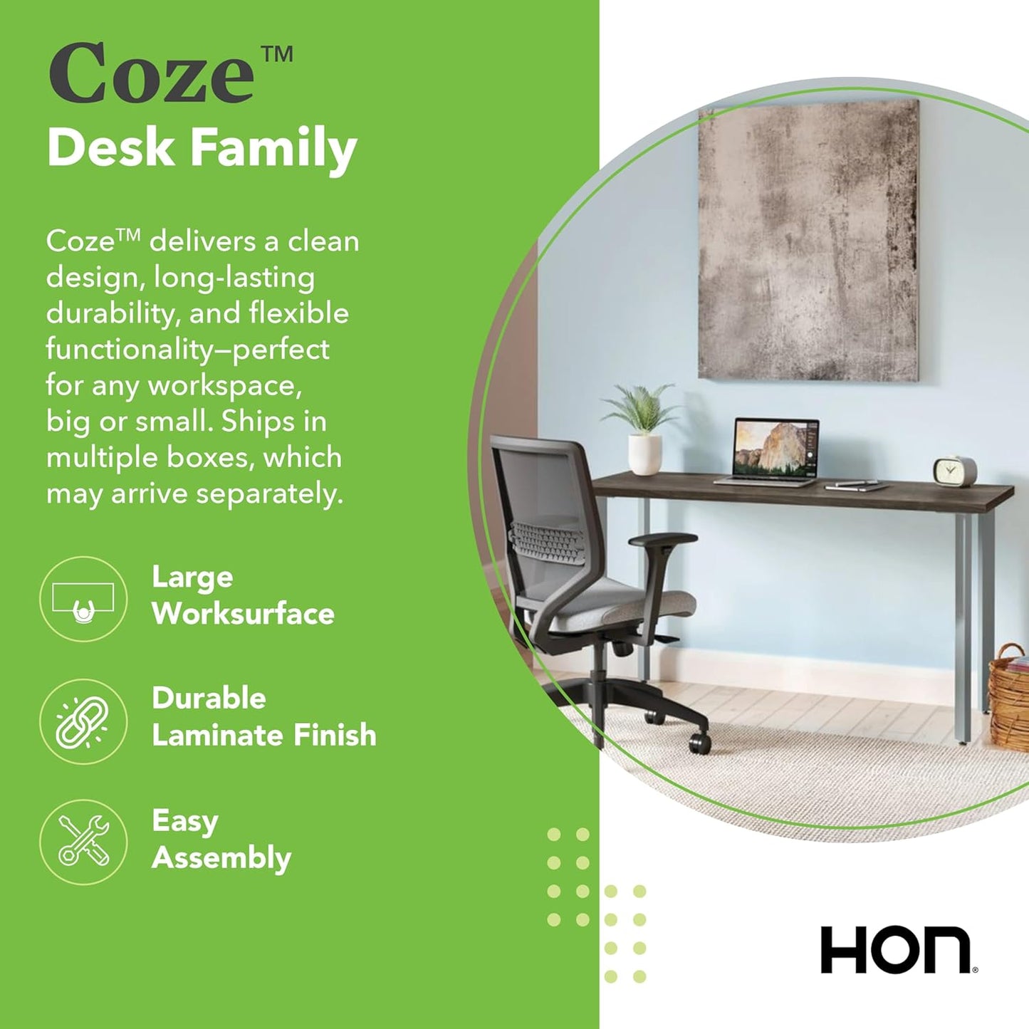 HON Coze Home Office Desks, Sturdy Table Computer Desk, 42", Walnut Top, Black Base