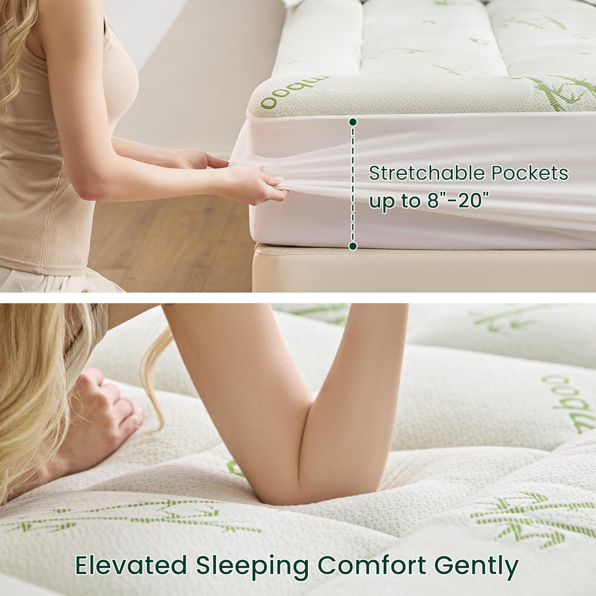 Love's cabin Full Size Mattress Topper, Rayon Derived from Bamboo, 900 GSM Mattress Topper Pad, Thick Pillow Top Mattress Pad with Stretches up 8"-20" Deep Pocket(54"x75"), Green