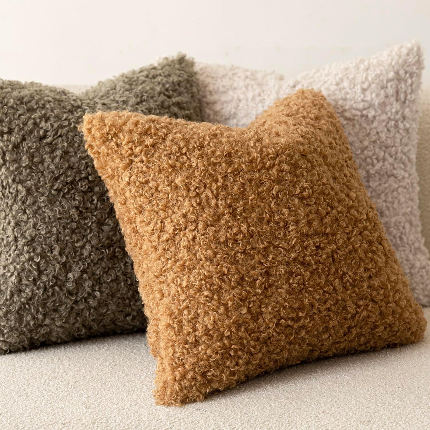 Foindtower Set of 2 Curly Teddy Wool Pillow Covers Decorative Boucle Textured Lumbar Throw Pillow Faux Fur Pillowcases Sheepskin Cushion Case for Sofa Bedroom Car 12"x20" Sage Green