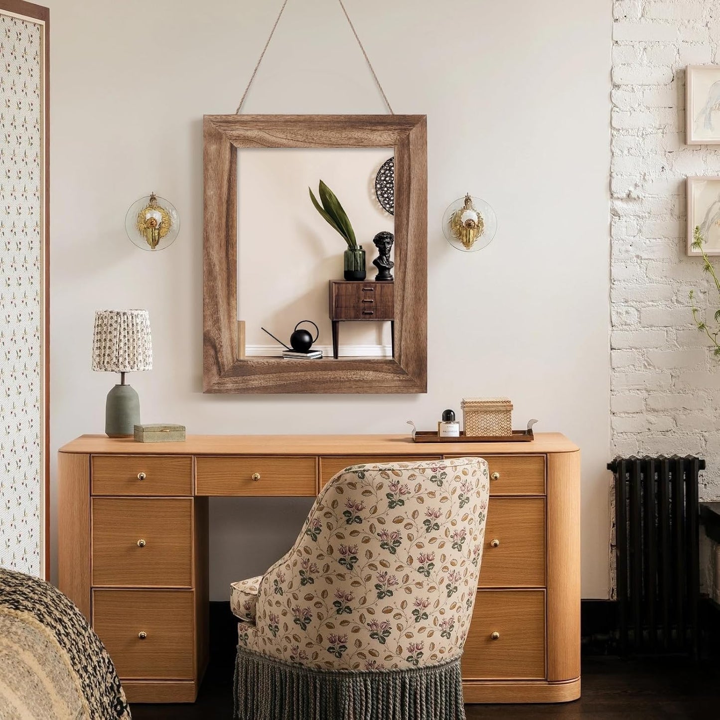 QDSSDECO 16"×20" Wall Mirror Farmhouse Decor Rectangular Mirror Hanging for Bathroom, Vanity, Bedroom, Entryway, Living Room,Brown