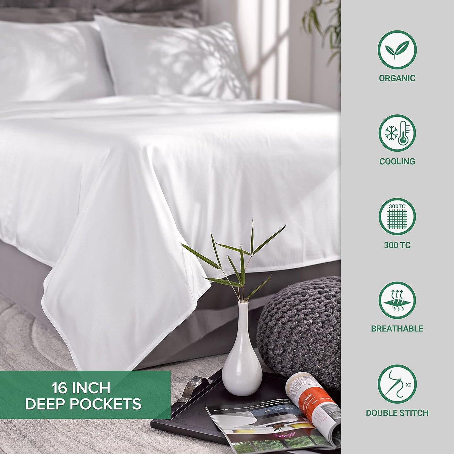 Full Sheets by Pure Bamboo, Genuine 100% Organic Viscose Derived from Bamboo Bed Sheet Set, Luxuriously Soft & Cooling, Double Stitching, Lifetime Quality Promise (Full, Graphite)