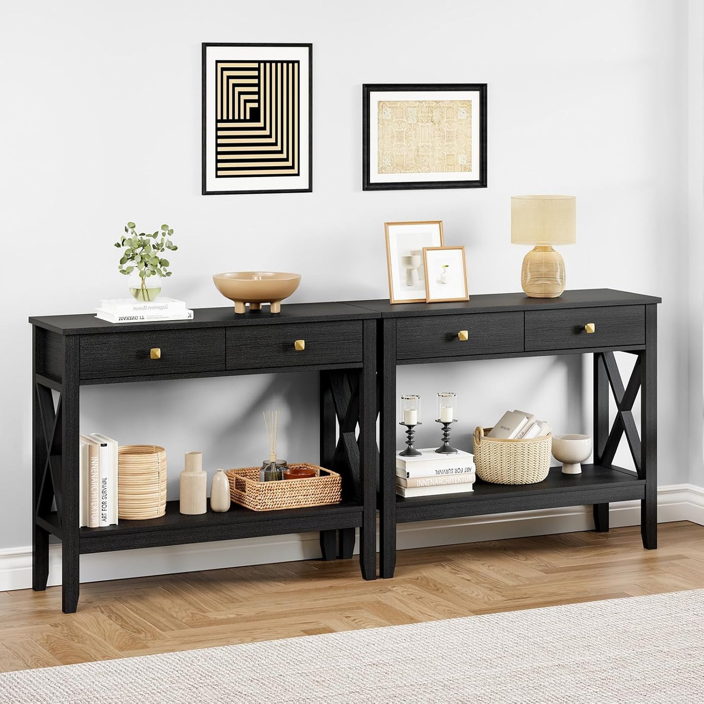 Console Table,Sofa Table 13.8" D x 39.37" W x 31.5" HEntryway Table with 2 Drawers Storage Shelve Foyer Table for Entryway Farmhouse Hallway Tables (Black)