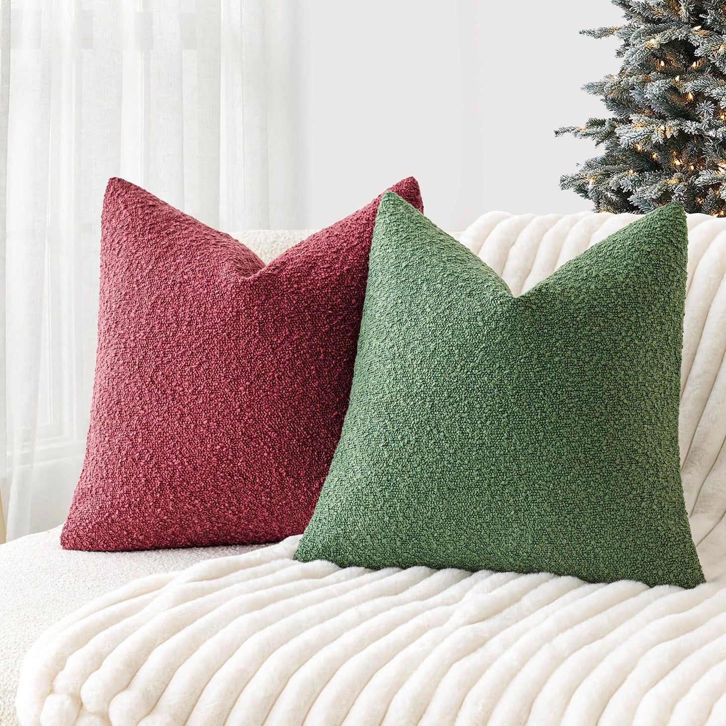 Foindtower Pack of 2 Textured Boucle Throw Pillow Covers Accent Solid Pillow Cases Cozy Soft Decorative Couch Cushion Case for Chair Sofa Bedroom Living Room Home Decor 20 x 20 Inch Hunter Green