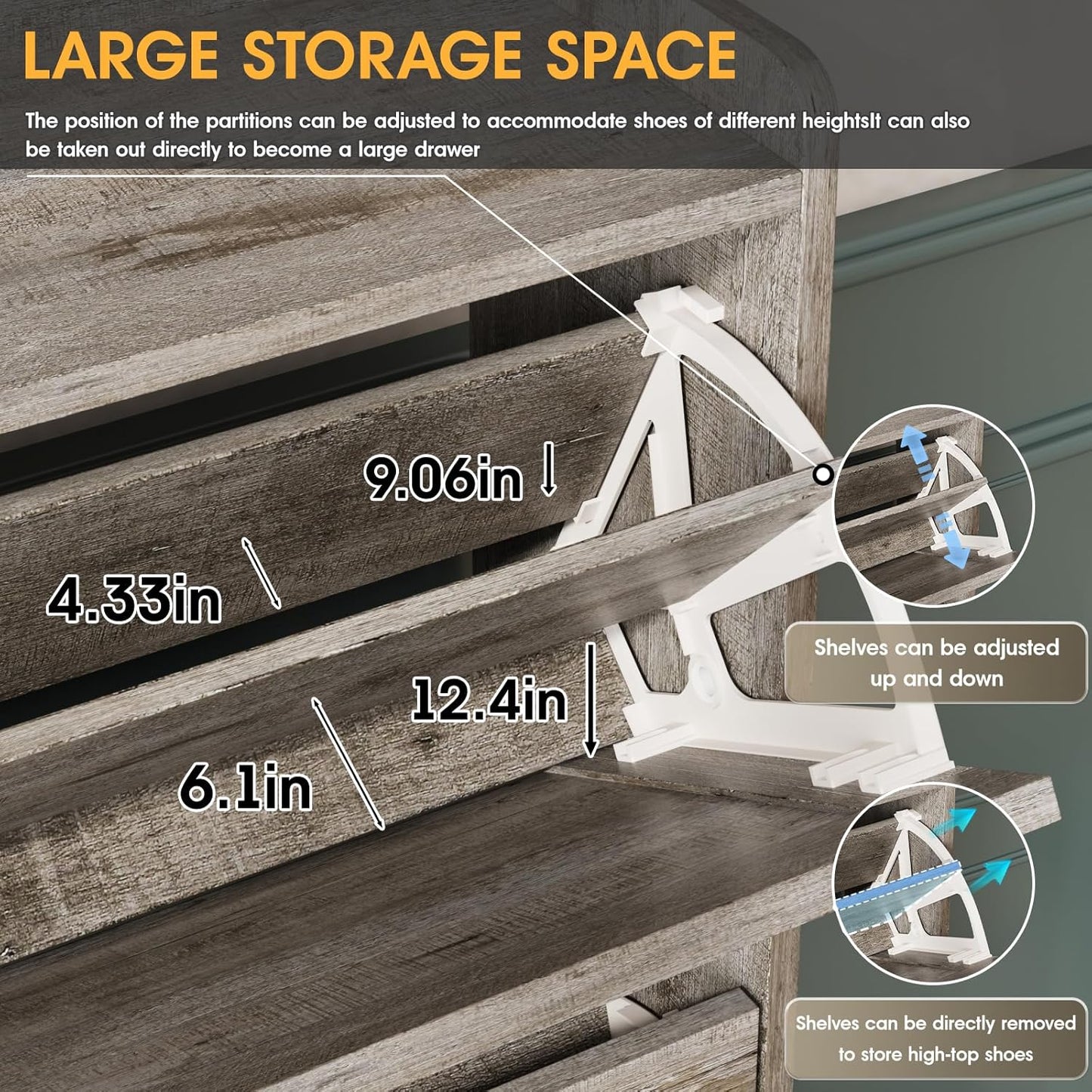 Maupvit Shoe Storage Cabinet with 3 Flip Drawers, Freestanding Organizer with Metal Legs for Entryway, Narrow Shoe Rack Cabinet, Light Rustic Oak