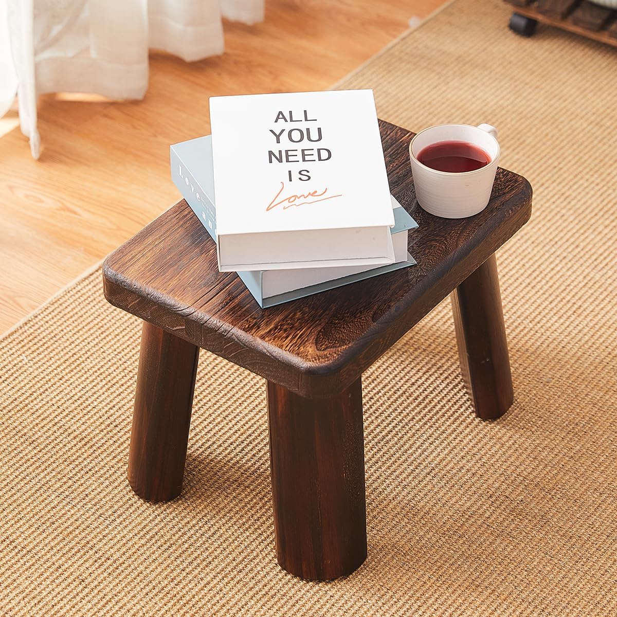 Wooden Step Stool for Adults and Kids,Foot Stool,Kitchen Small Wood Bench,Wood Plant Stand (14.2"x10.2"x10.6")