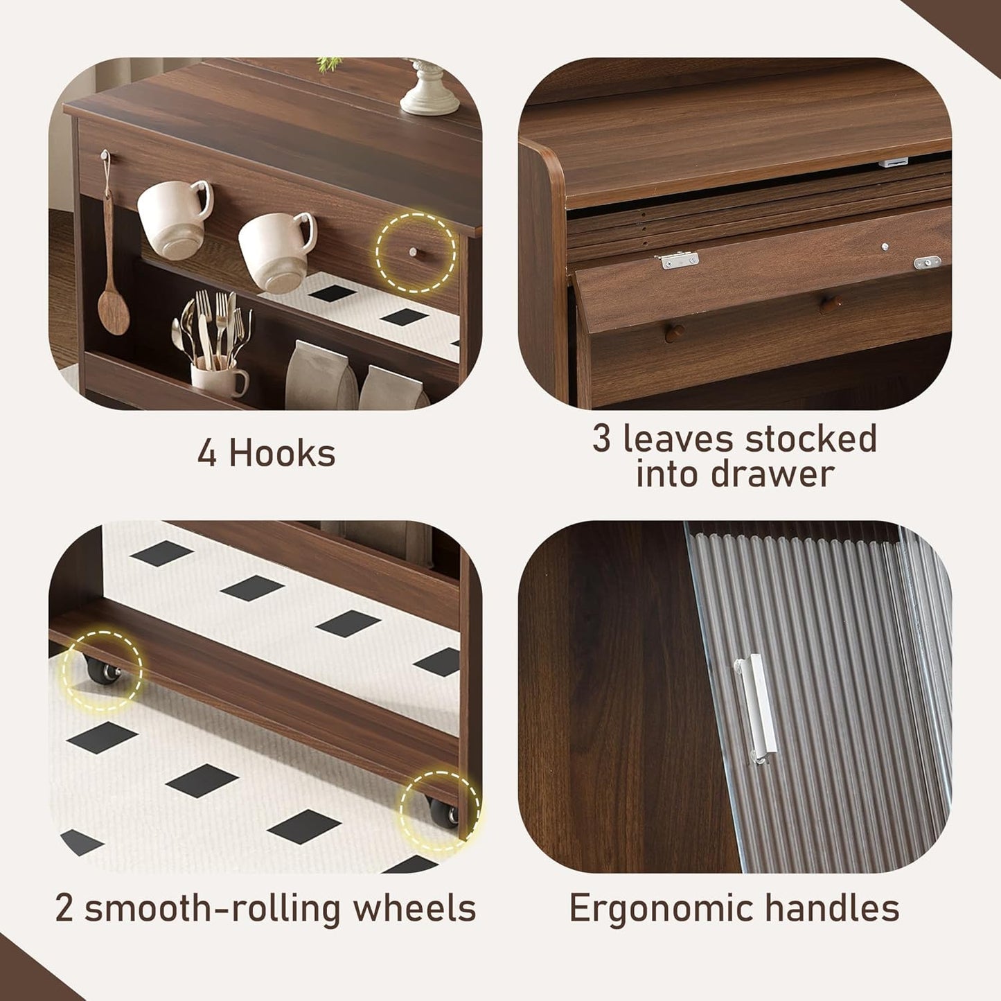 Merax Sideboard Buffet Cabinet with Foldable Dining Table, Multifunctional Cupboard with Storage Shelf and Hooks, for Small Places,Studio, Apartment