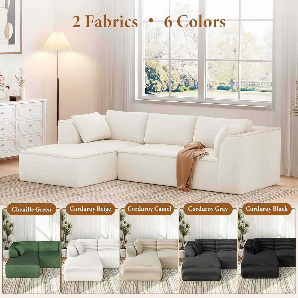 Vesgantti 106" Cloud Couch Sectional Modular Sofa, Deep Seat Comfy Cloud Couch Chenille Memory Foam Sofa Modular Couches for Living Room Bedroom, No Assembly Required (Beige, Left-Facing Chaise)