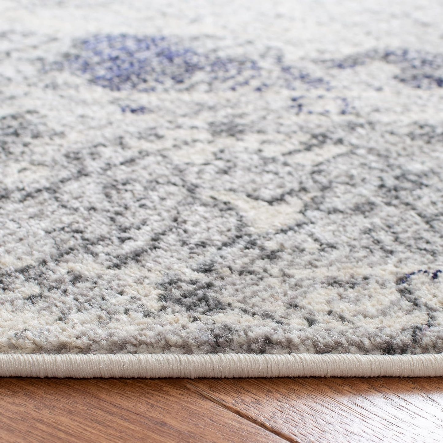 SAFAVIEH Monaco Collection Area Rug - 6'7" Round, Ivory & Grey, Boho Chic Medallion Distressed Design, Non-Shedding & Easy Care, Ideal for High Traffic Areas in Living Room, Bedroom (MNC243B)