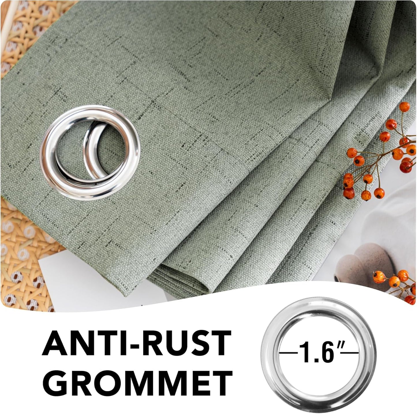 H.VERSAILTEX 100% Blackout Curtains for Bedroom Thermal Insulated Linen Textured Curtains Heat and Full Light Blocking Drapes Living Room Curtains 2 Panel Sets, Green Bay, 52x54 Inch