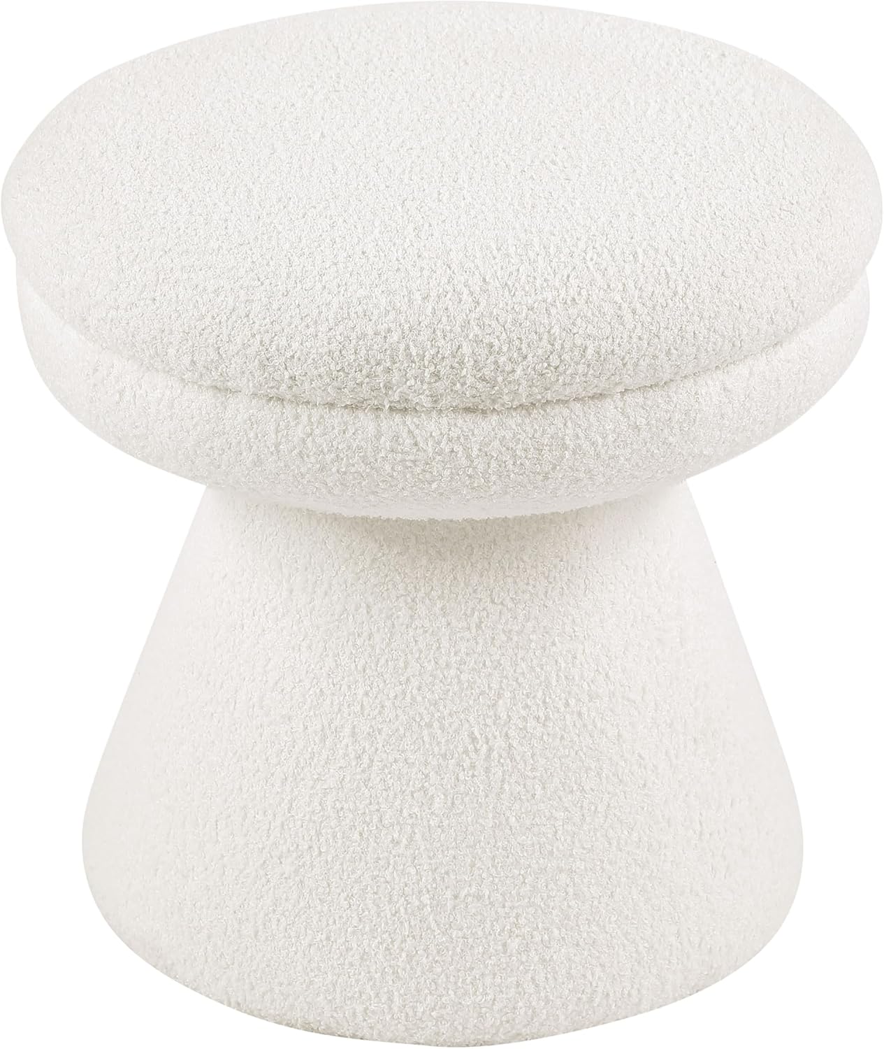 Furniture of America Rami Modern 18-inch Mushroom-Shape Upholstered Ottoman with Tapered Pedestal, Vanity Stool Chair, Small Foot Stool for Bedroom, Living Room, Entryway, Beige