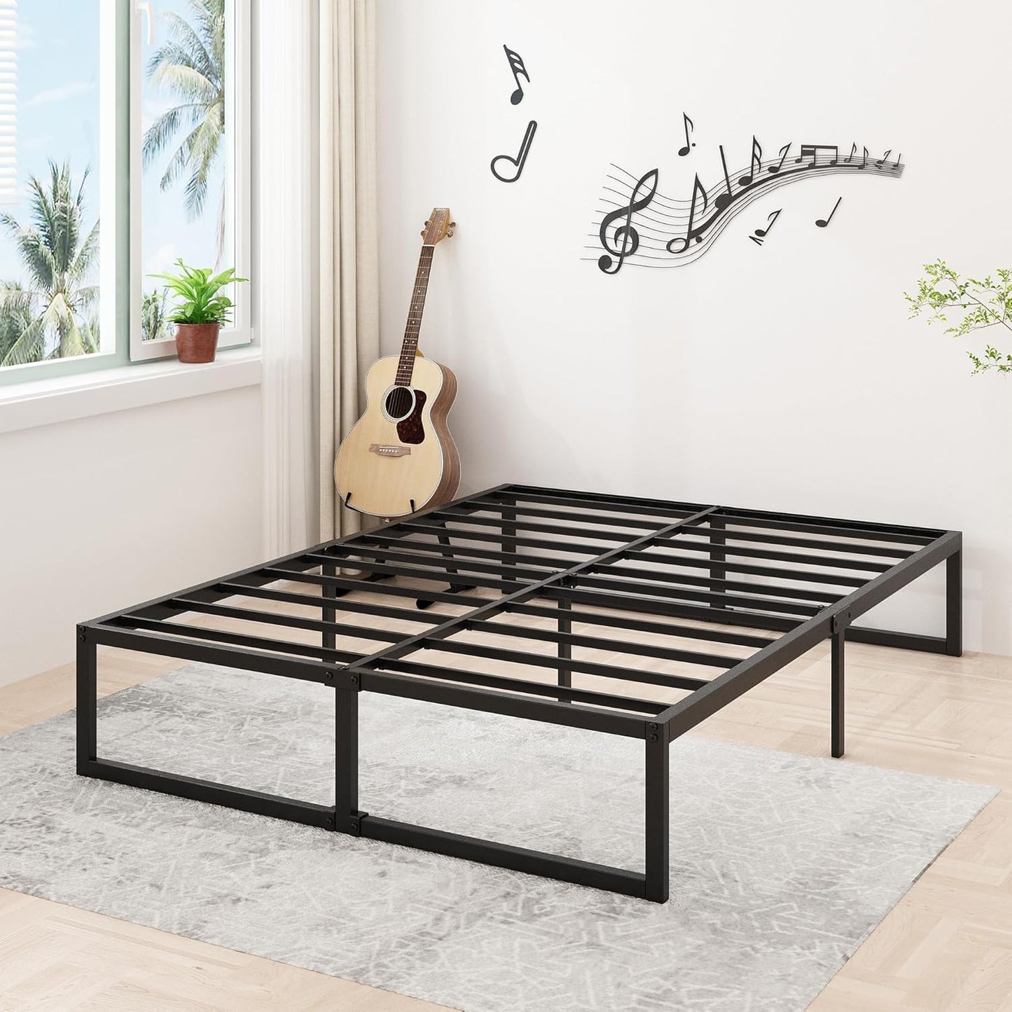 16 Inch Full Size Bed Frame No Box Spring Needed, Heavy Duty Metal Platform Beds with Sturdy Steal Slats for Mattress Foundation, Easy Assembly, Noise Free, Black