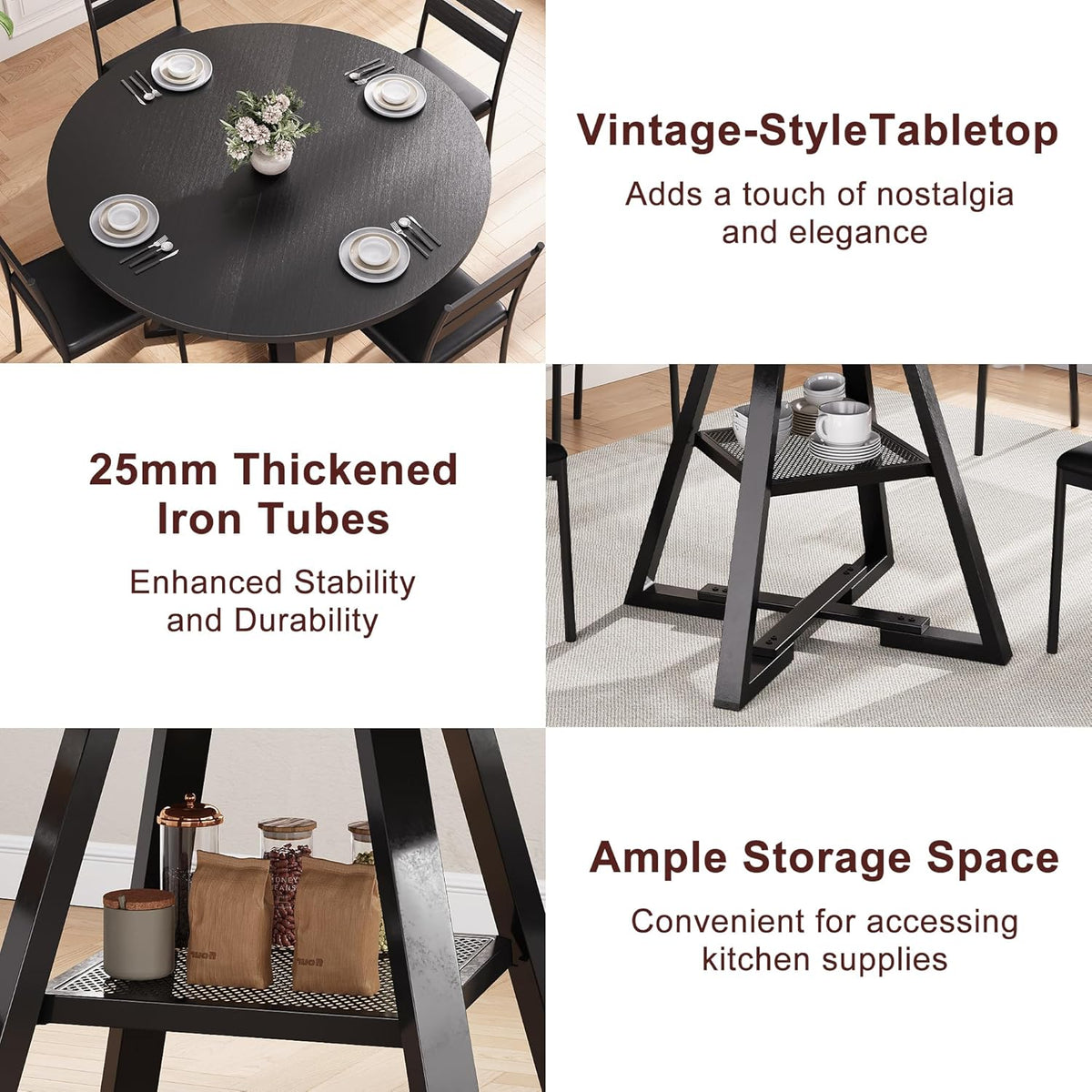 Round Dining Table for 4,Kitchen Dining Room Circle Dinner Pedestal Table,Space Saving Wood Kitchen & Dining Room Furniture (Black, 42In)