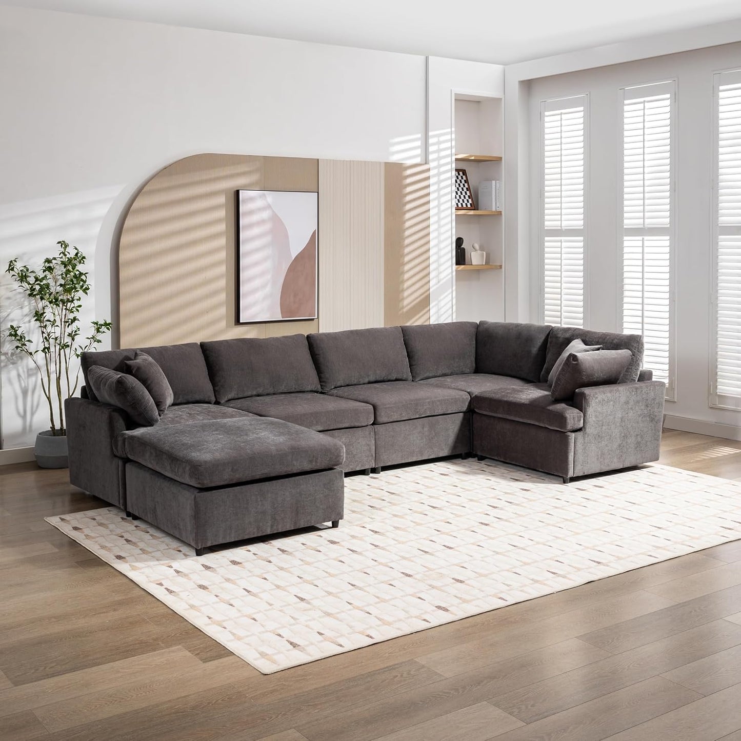 Merax 6-Seater Modern Large U-Shape Sectional Sofa, with Removable Ottomans for Living Room,Gray
