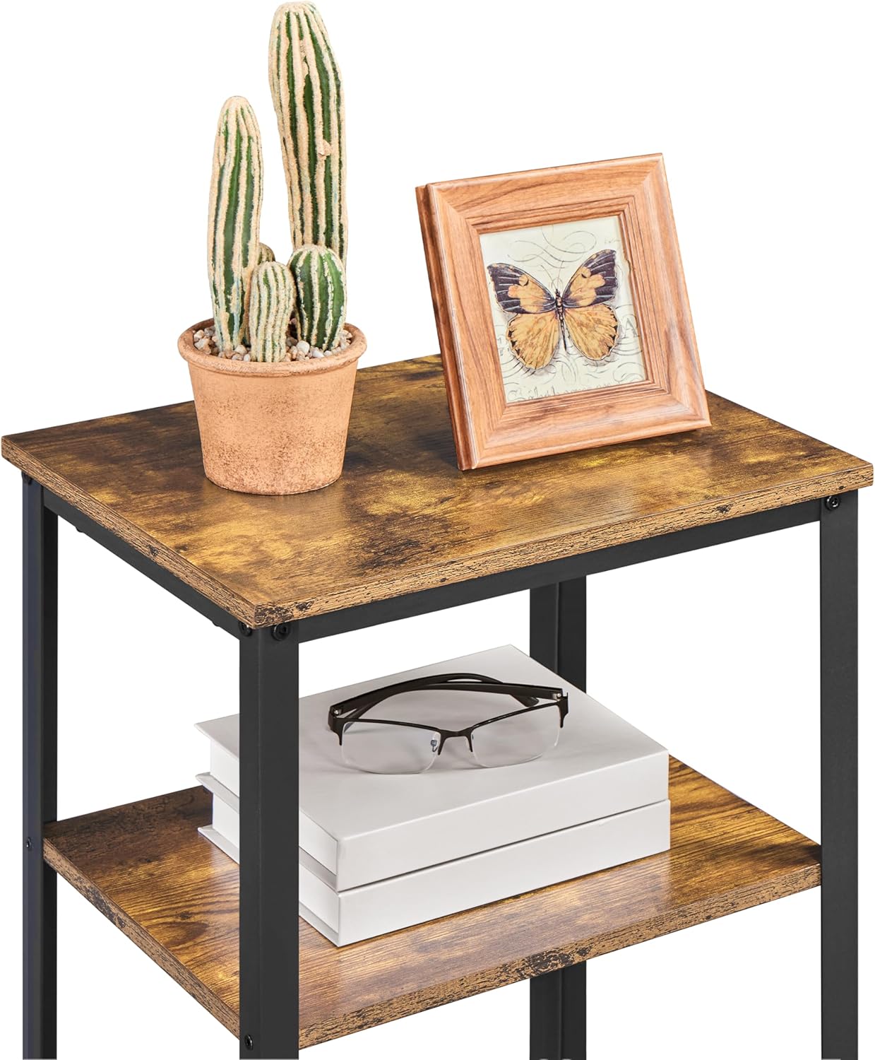 Yaheetech Large 3-Tier Tall End Table, 30 Inches High Side Table with Wooden Shelves & Strong Metal Frame for Living Room Small Space, 12 x 16 x 29.5 inches,Rustic Brown