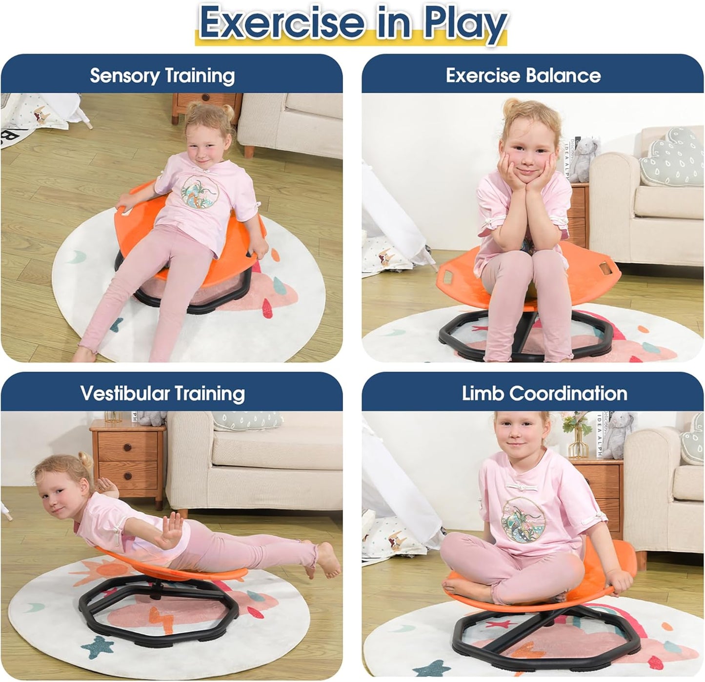 Sensory Spinning Chair for Autistic Kids,Upgraded Swivel Chair for Kids with Handles, Improves Focus and Balance, Ideal for Indoor and Outdoor Play Equipment (Safety Belt Included)