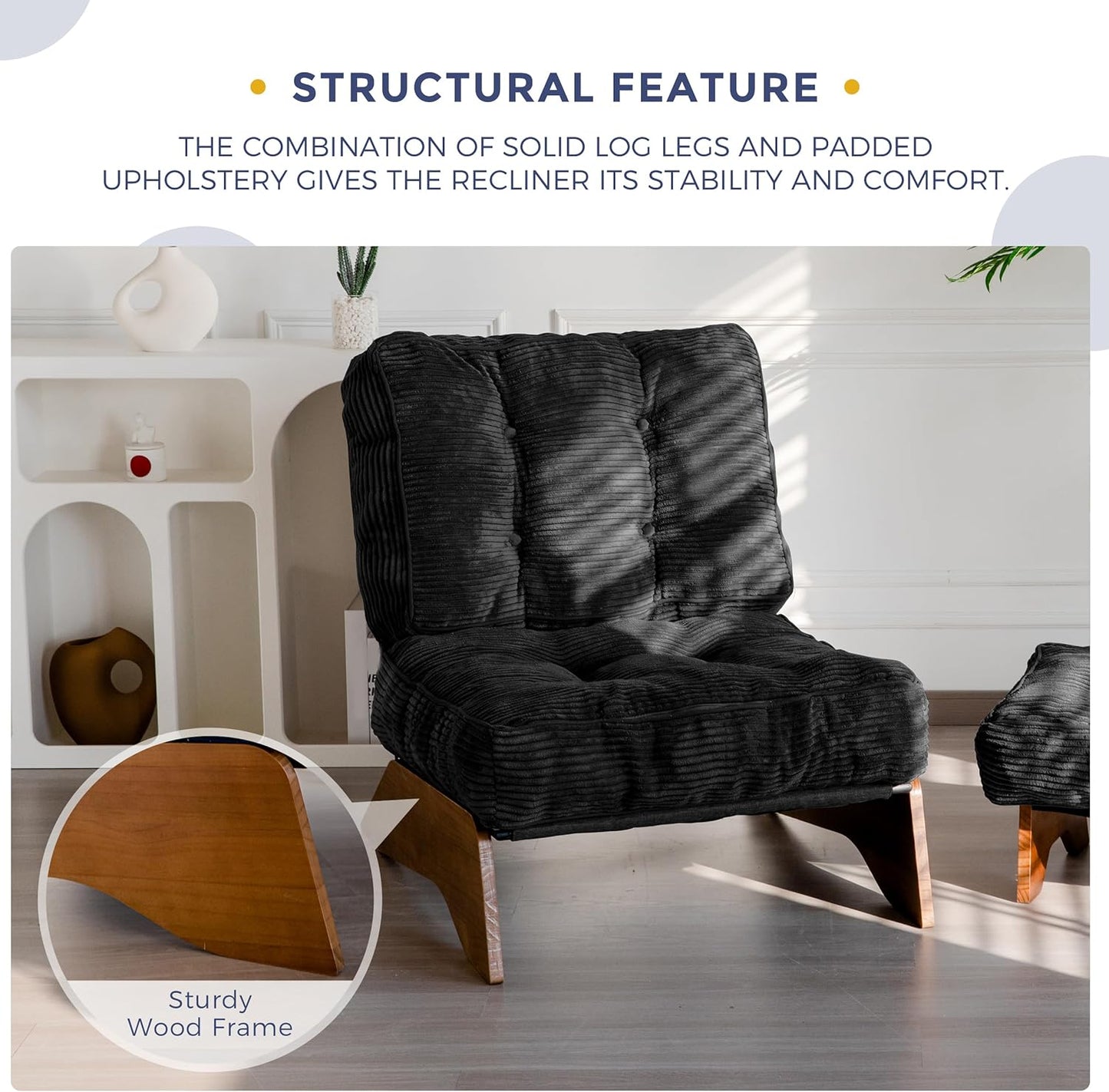 MAXYOYO Accent Chair with Ottoman Adjustable Backrest, Tufted Living Room Chair Upholstered Lounge Chair with Footrest Set, Modern Chair Cozy Reclining for Reading Room, Black