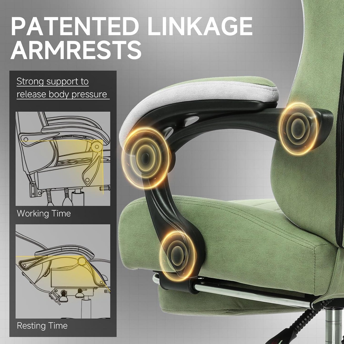 GTPLAYER Office Chair, Gaming Computer Desk Fabric Chair with Footrest, High Back Ergonomic Office Chair with Pocket Spring Lumbar Support and Linkage Armrests Adjustable Height Swivel for Home Task