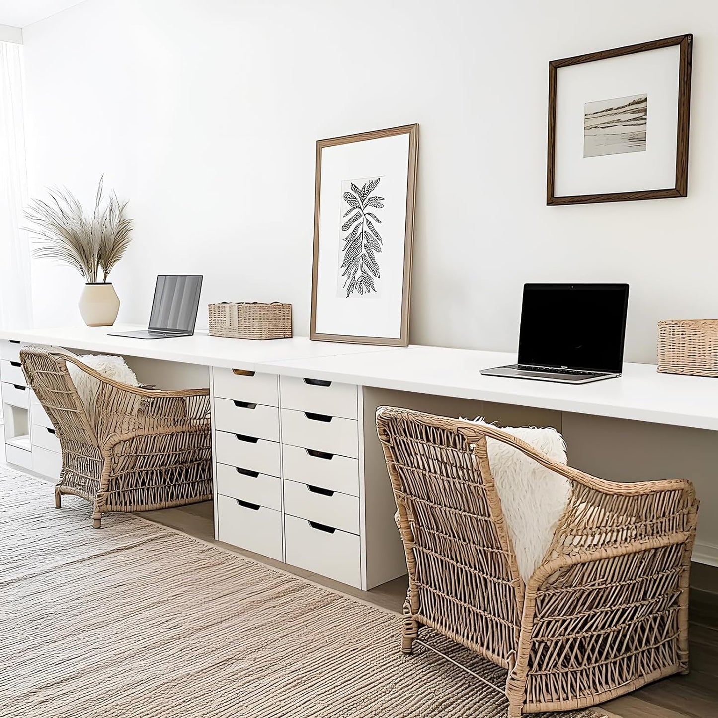 Kaboon White Table Top 23.62" D x 59.1" W, Solid One-Piece Desktop, Universal Wood Countertop, Reversible Laminate Top, Double Desks, L-Desk DIY, for Home and Commercial