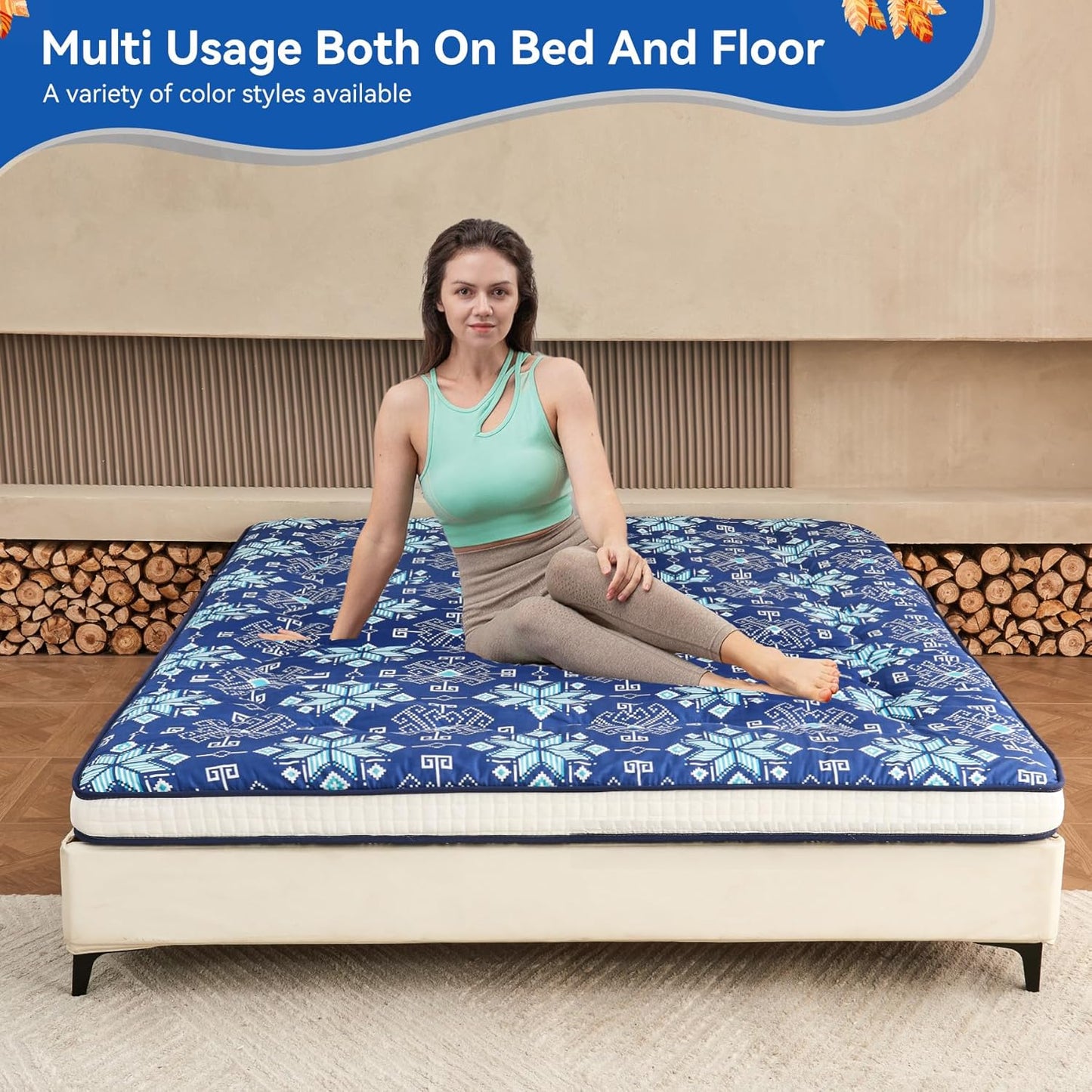 Dr.Futon Japanese Floor Futon Mattress Extra Thick Folding Roll Up Bed Topper Mat for Guest,Lounger and Tavel