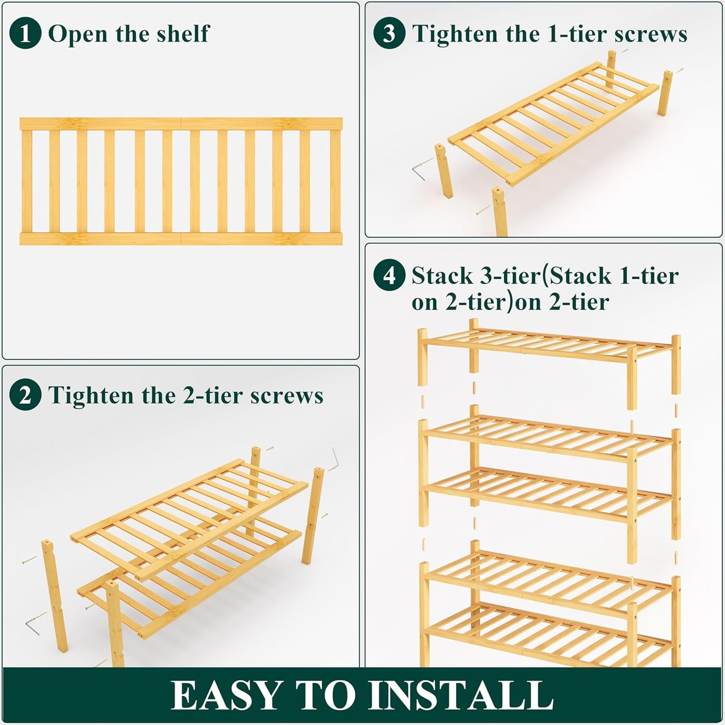 Smiry Shoe Rack, 5 Tier Bamboo Shoe Organizer, Stackable Free Standing Wooden Shoe Storage Shelf for Closet, Entryway, Front Door Entrance, Natural Bamboo