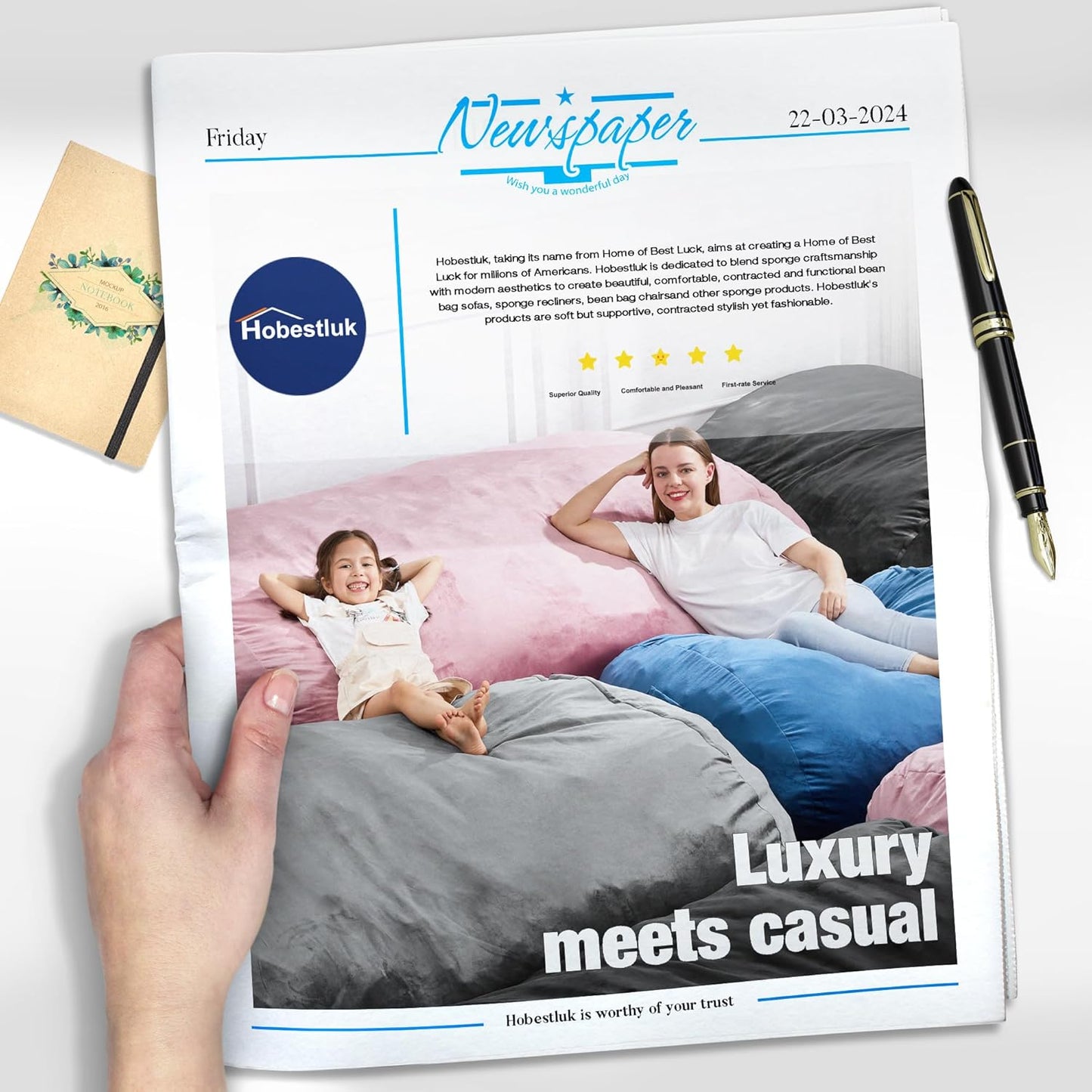 Hobestluk 4FT Bean Bag Chair Large Beanbag with Removable Cover Adult Bean Bag Chair with Portable Handle Desgin for Living Room Bedroom (Pink, 4FT)