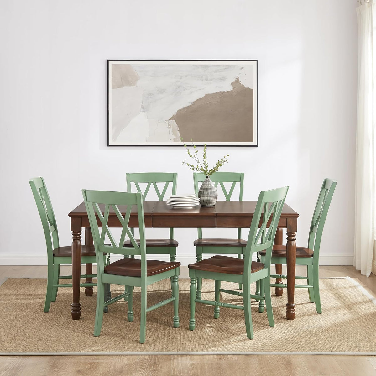 Crosley Furniture Shelby 7-Piece Traditional Dining Table Set for 6, Dinner Tables with Kitchen Chairs, Distressed Teal/Dark Cherry