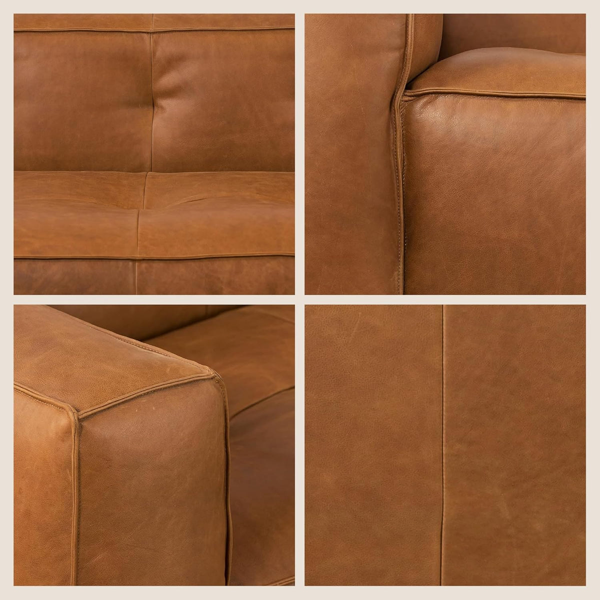 POLY & BARK Capa Sofa in Full-Grain Pure-Aniline Italian Tanned Leather in Saddle Tan