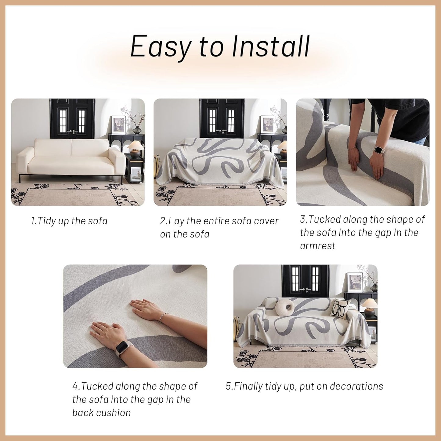 MYSKY HOME Couch Cover for 3 Cushion Couch Sofa Cover, Super Soft Boho Couch Covers for Dogs Washable, Jacquard Sofa Slipcover Furniture Protector for Living Room, 91" x 134", Grey Curve