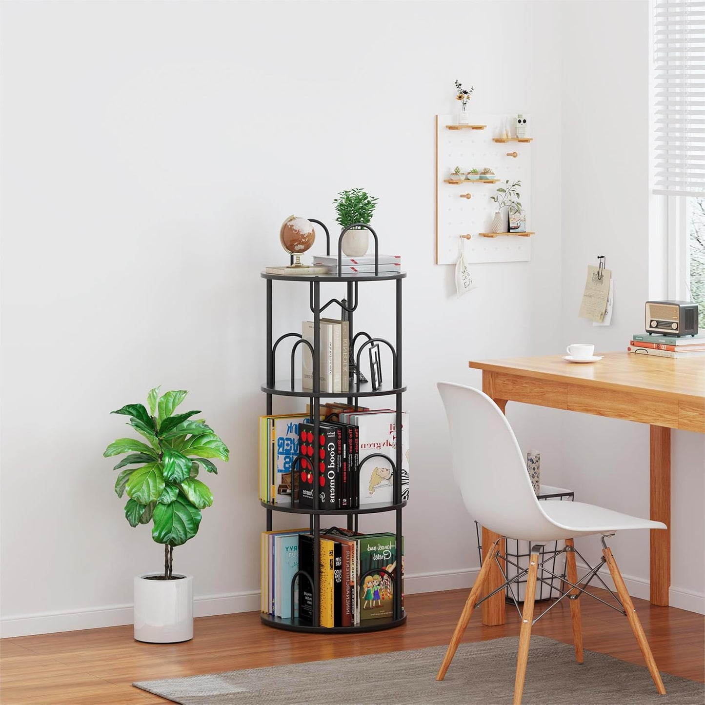 3 Tier Rotating Bookshelf, 360° Spinning Bookshelf Tower, Round Narrow Space Saving for Books and Display, Revolving Bookcase Corner Tall Book Shelf for Small Spaces, Bedroom, Living Room, Black