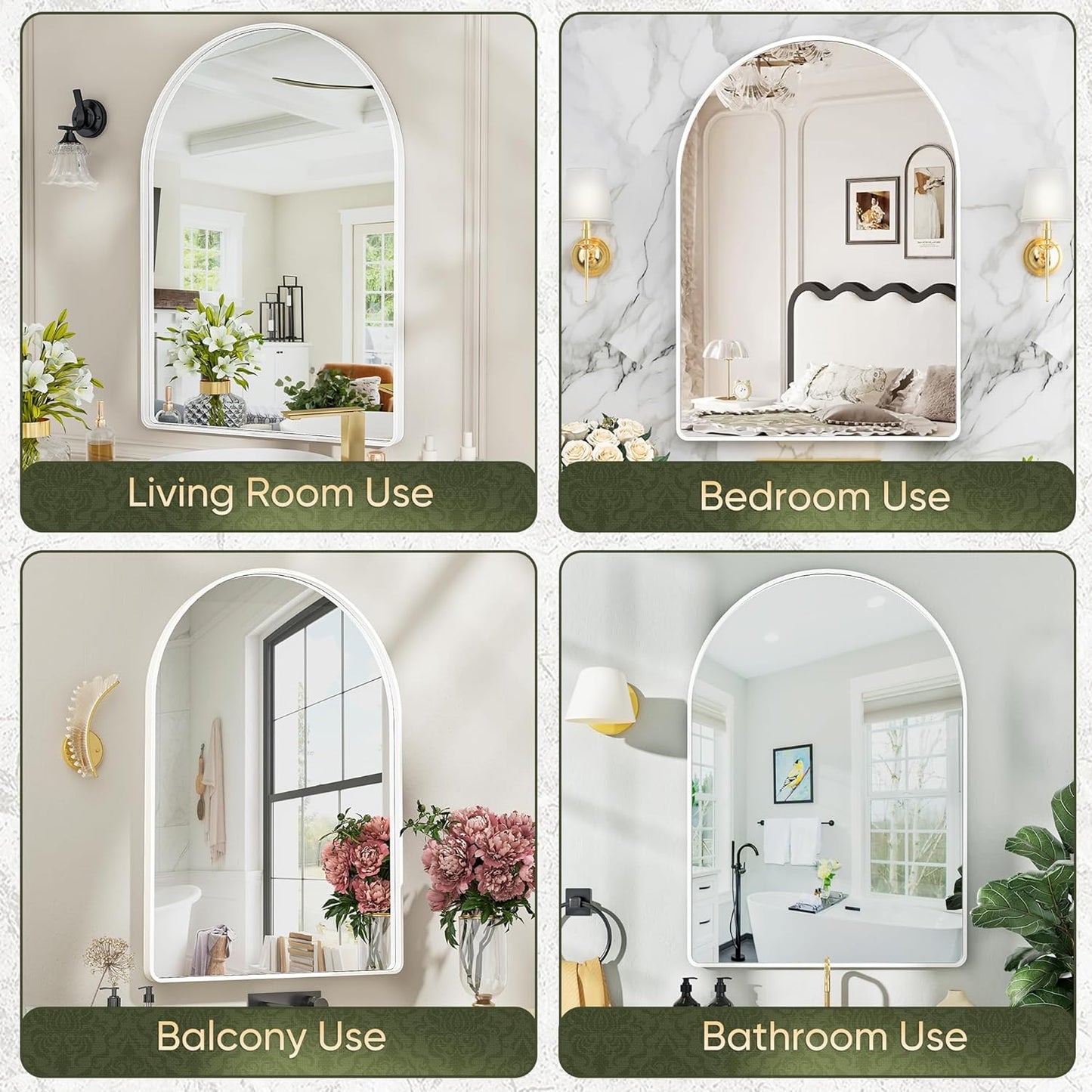 Suidia 24" x 36" Bathroom Mirror, Bathroom Vanity Mirror Metal Framed, Wall-Mounted Mirrors for Bedroom, Living Room, Entryway, Hallway, White, Arch Style