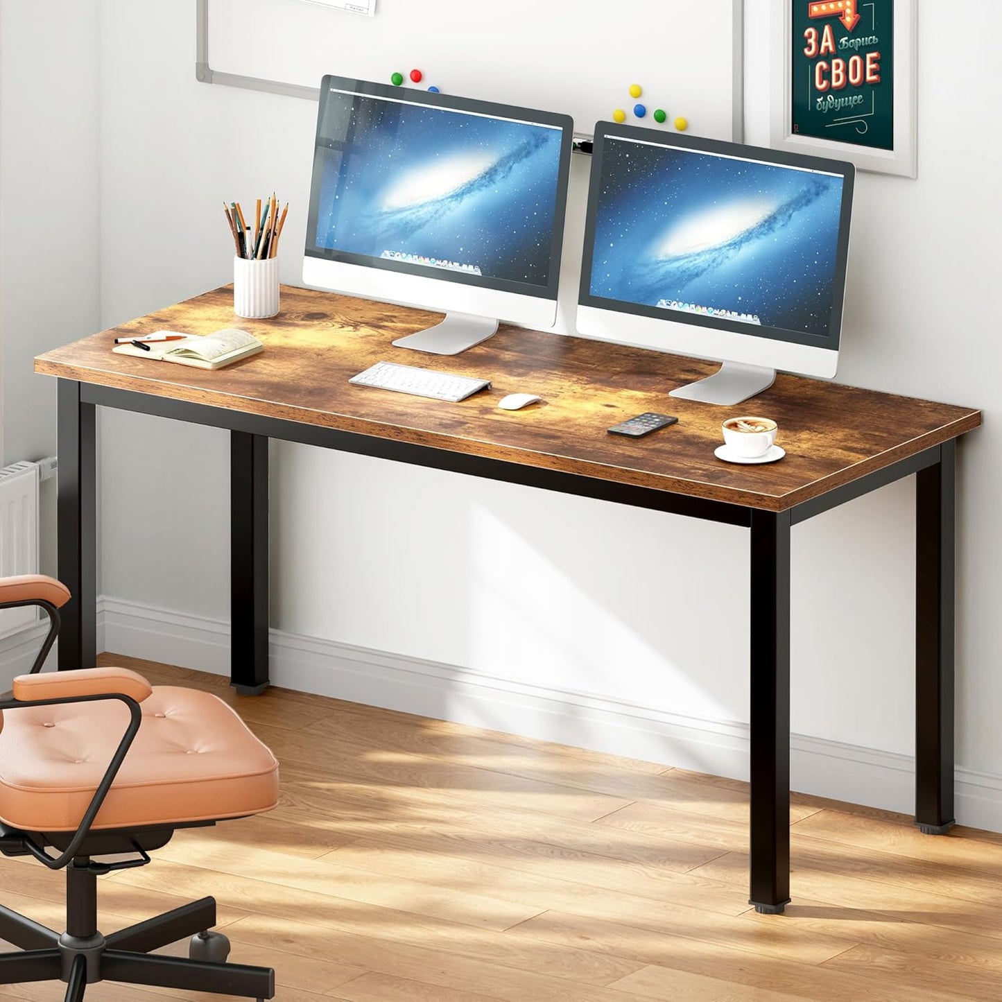DlandHome Large Computer Desk, Composite Wood Board, Decent and Steady Home Office Desk/Workstation/Table 54.3inch Retro Black